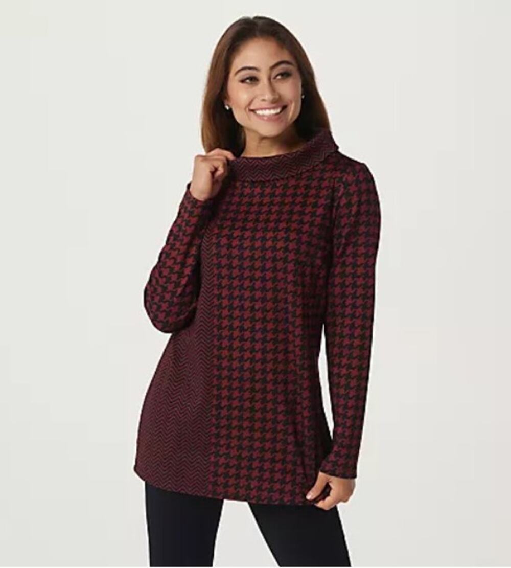 Susan Graver Ponte Knit Houndstooth Tunic Top, Size L
